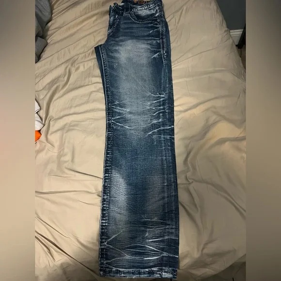 Rock Revival Distressed Blue Slim Straight Jeans